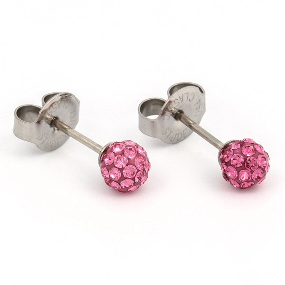 Studex Stainless Steel 4.5MM Fireball with Rose Crystal Ear Piercing Earrings